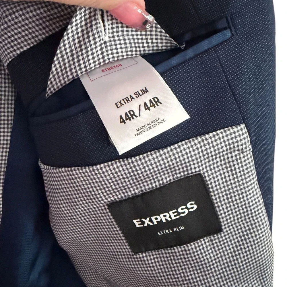 Express Mens Navy Blue Extra Slim Fit Stretch Cotton Blazer Sport Coat 44R
